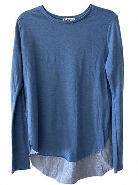 Zara Blue Long Sleeve High Low Raw Hem Tunic Top Size Large
